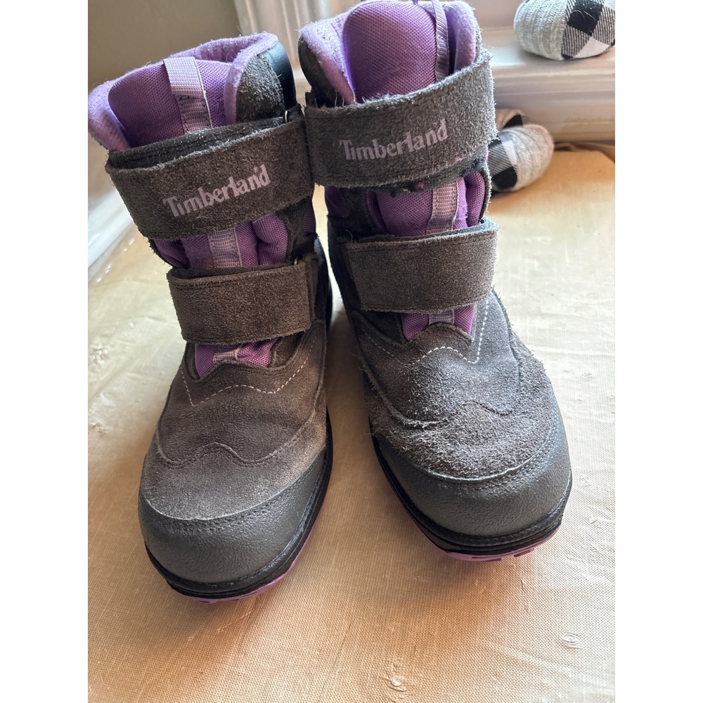 Timberland Snow Boots Girls 4 Gray Purple Waterproof Insulated Suede